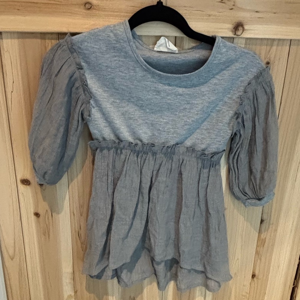 Mia Joy Grey Girls Puff Sleeve Peplum Top